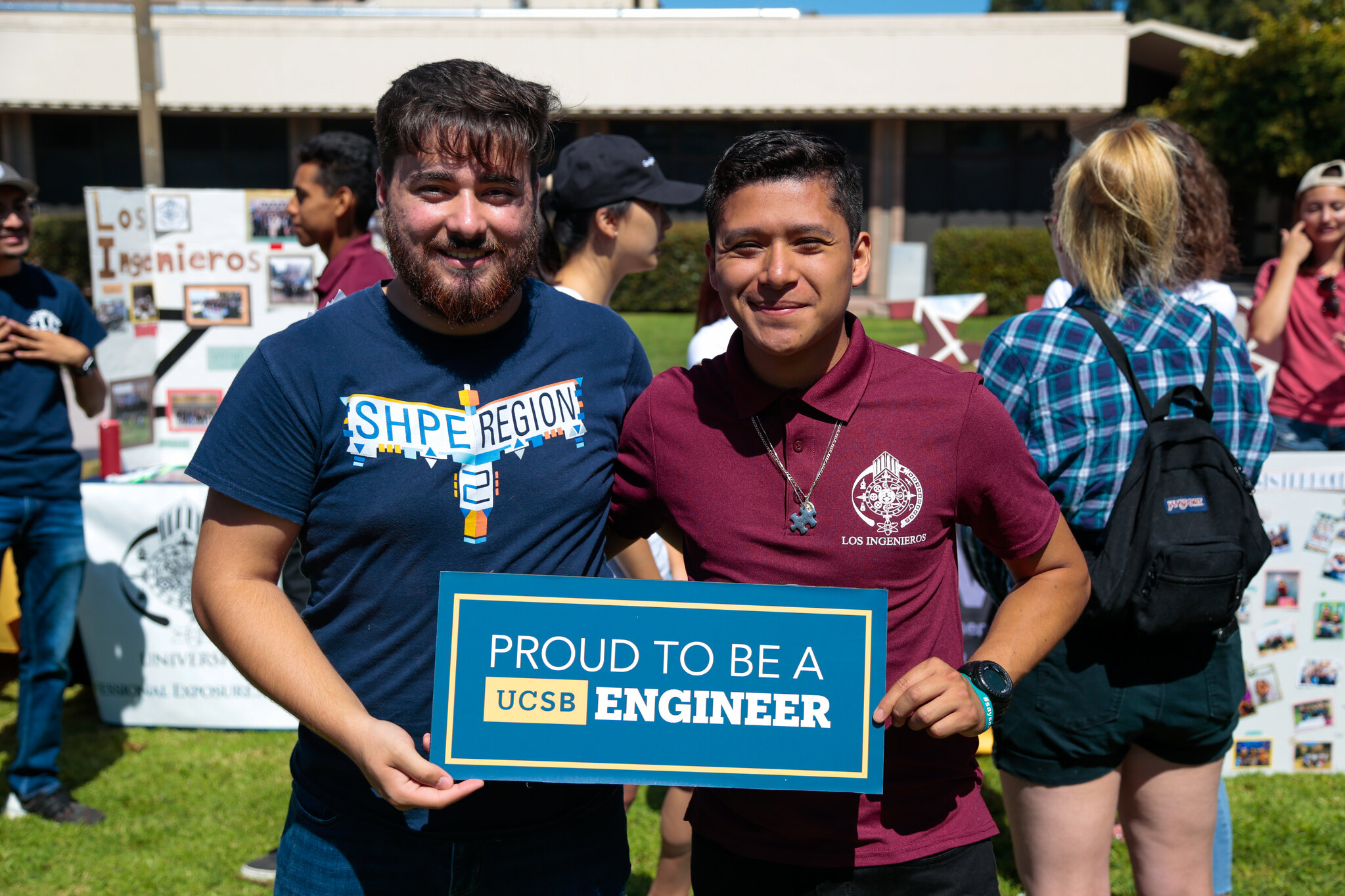 Students holding up "Proud to be a UCSB Engineer" sign