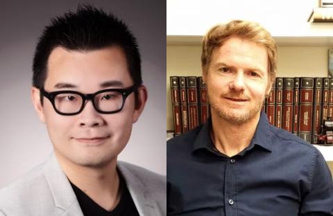 headshot photos of william wang (left) and miguel eckstein (right)