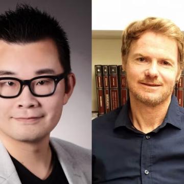 headshot photos of william wang (left) and miguel eckstein (right)